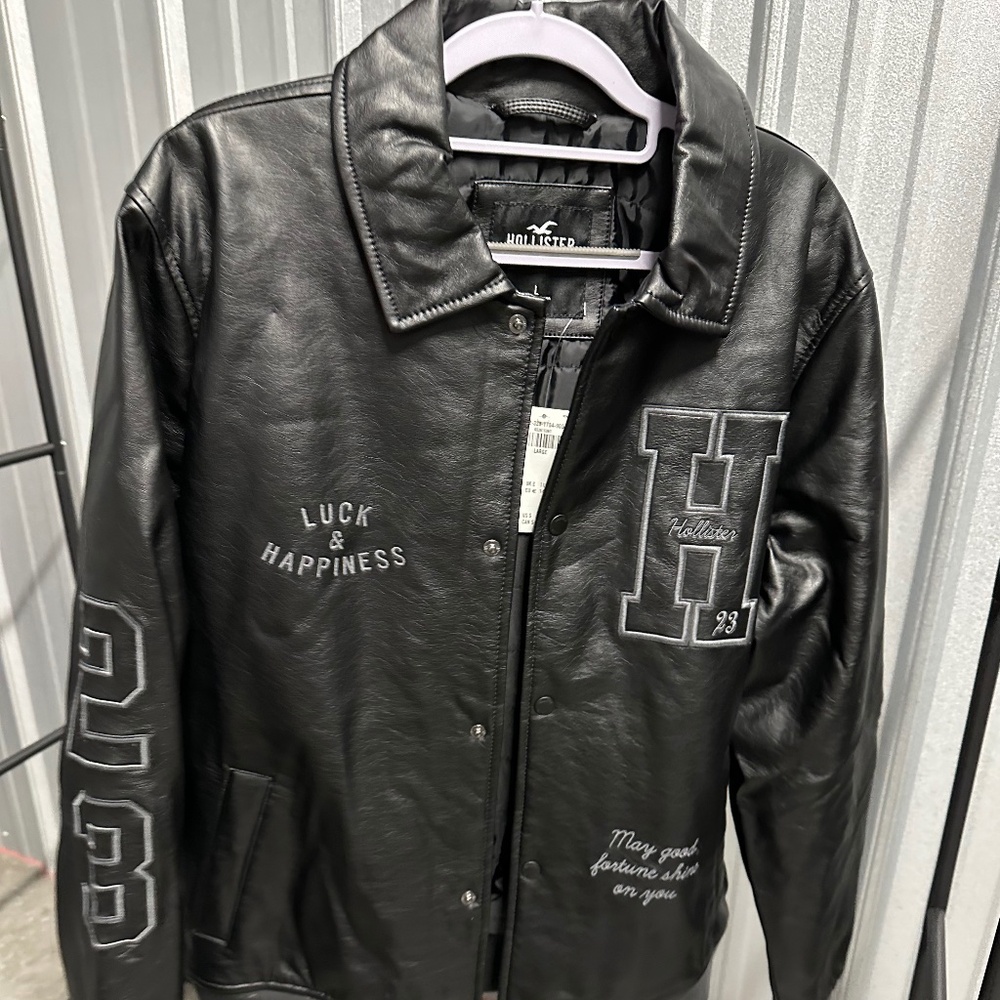 Hollister Faux Leather Jacket Black Size Large